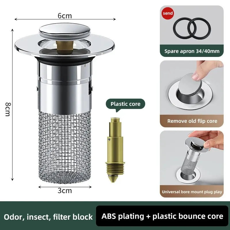 Universal Pop-Up Sink Drain Stopper & Hair Catcher