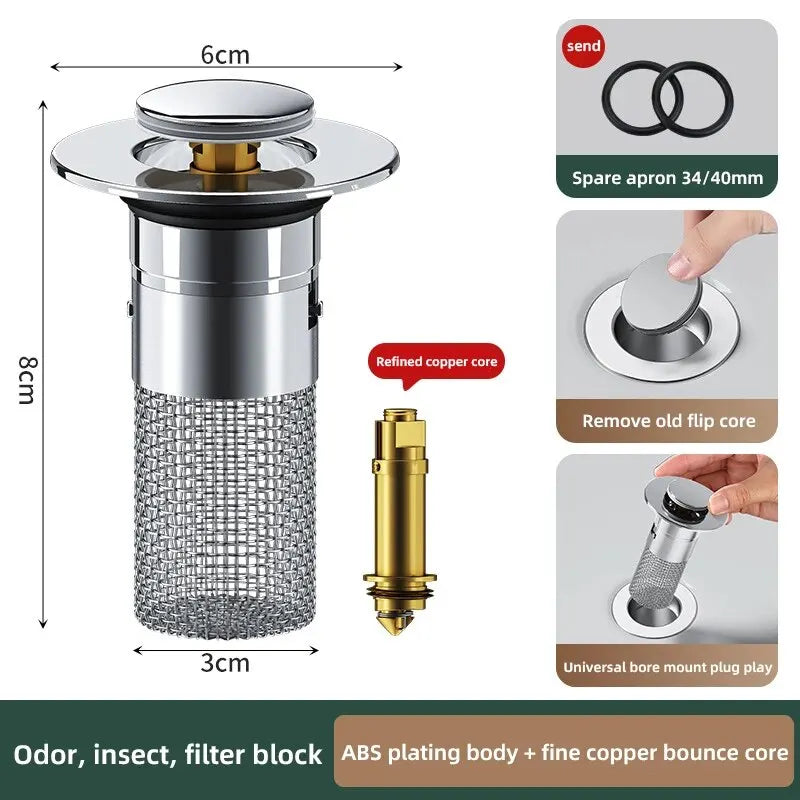 Universal Pop-Up Sink Drain Stopper & Hair Catcher